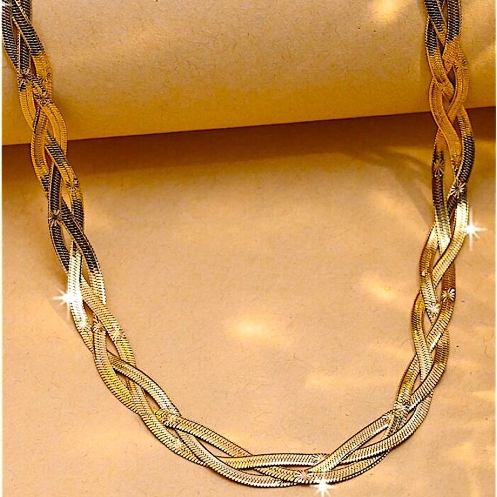 Gold North Star Herringbone Necklace, Braided, Engraved, Minimalist